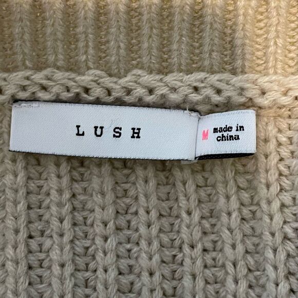 Lush Color Block Sweater Tan Lime Green Chunky Knit Crewneck Long Sleeve M - Picture 5 of 7